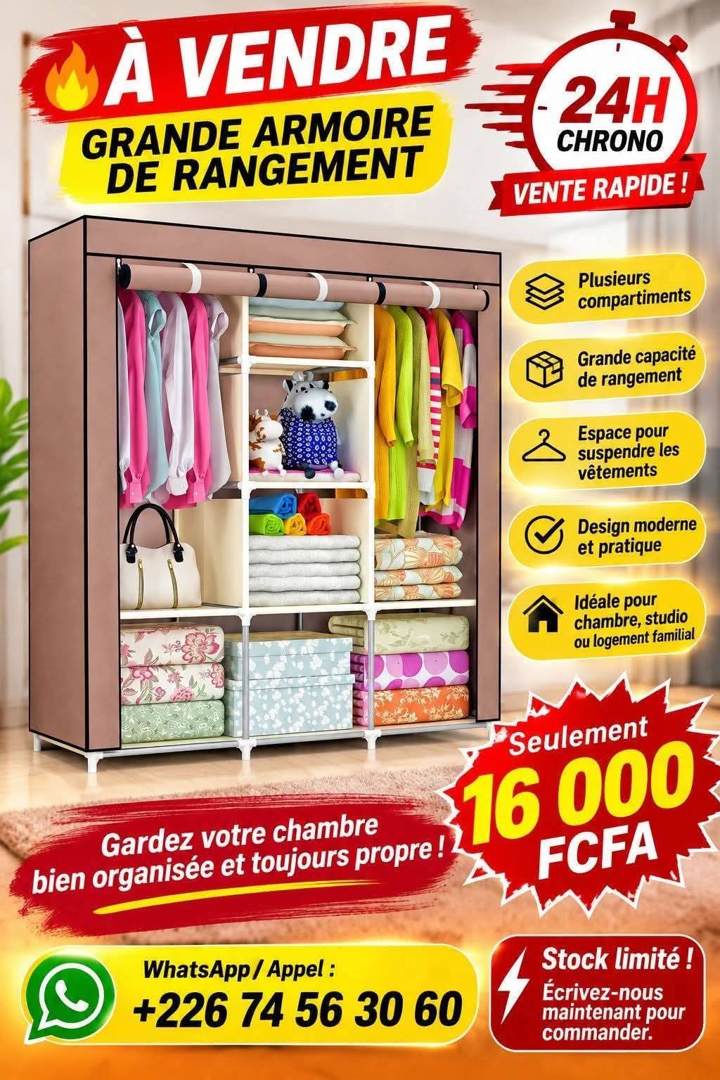 Grande armoire de rangement en tissu avec compartiments